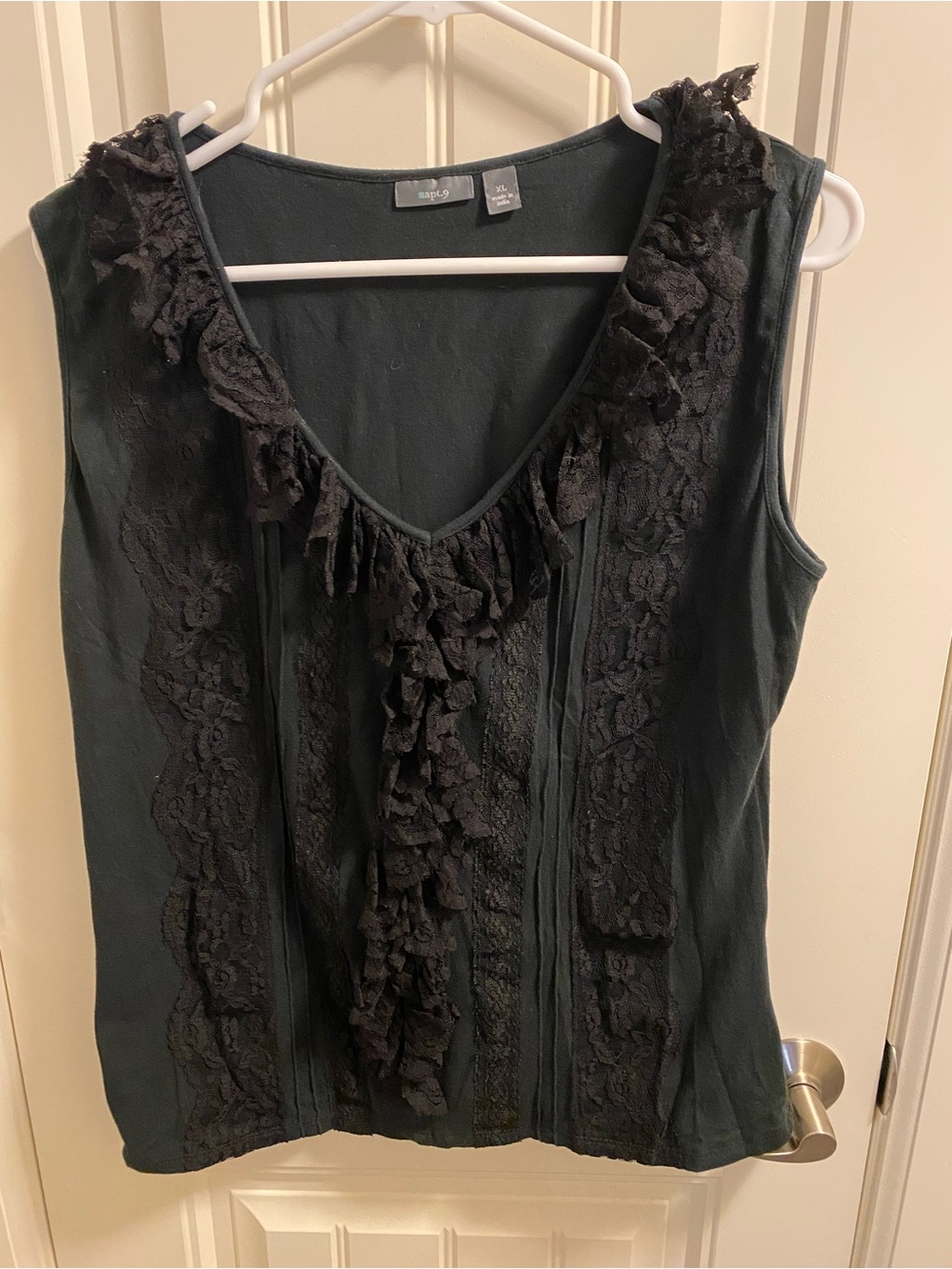 Apt 9 Black XL Top Sleeveless Ruffle Lace Trim Blouse Shirt